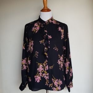 WhoWhatWear Foral Cascading ruffle Button Blouse